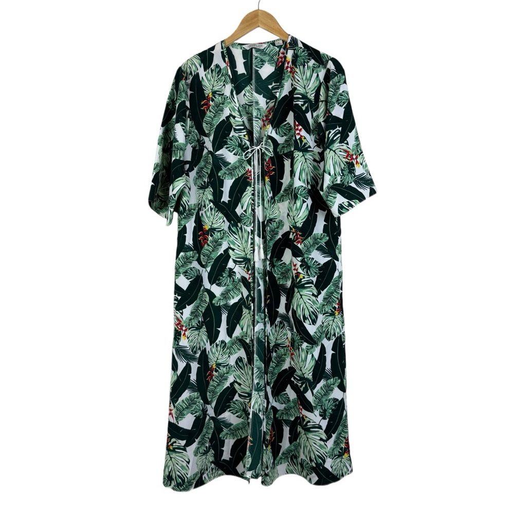 Rachel Zoe Swim Coverup Duster Kimono One Size Green White